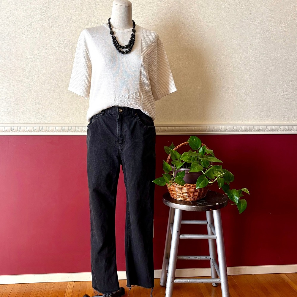 Vintage Liz Claiborne Classic Fit High Rise Black Straight Leg Jeans Raw Hem 6R